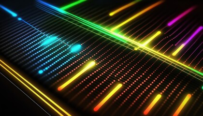 Carbon Fiber Neon RGB Light Lines Structure Closeup. Generative AI.