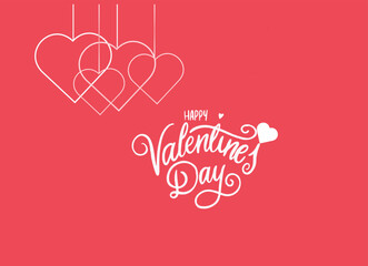 happy valentines day handwritten lettering with pink hearts on pink background. 