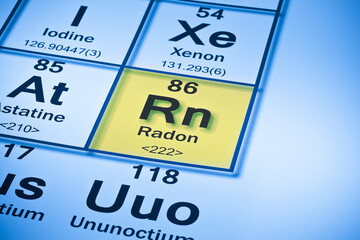 Radon gas periodic table concept with the Mendeleev periodic tab