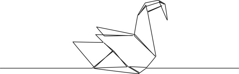continuous single line drawing of abstract origami swan, line art vector illustration