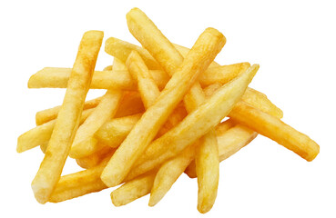 Heap of tasty potato fries cut out