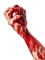 Bloody heart in male hand isolated on white © Nik_Merkulov