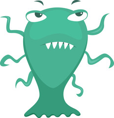 Funny disease monster. Green cartoon microbe character
