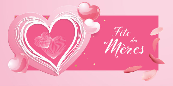 French Mother's day banner with pink hearts - celebration design