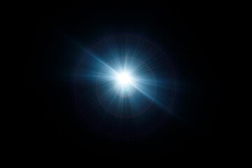 Easy to add lens flare effects for overlay designs or screen blending mode to make high-quality images. Abstract sun burst, digital flare, iridescent glare over black background.
