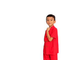 little boy fashion Smiling child in red chinese dress, style and fashion ideas for children. chinese new year