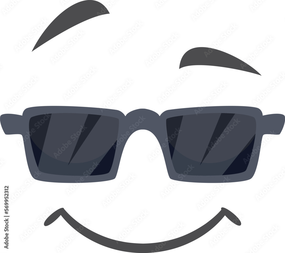 Sticker Cool face in sunglasses. Comic expression. Cartoon emoji