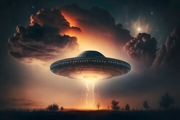 Fototapeta na wymiar A mysterious UFO soars through the sky, sparking the imagination and igniting a sense of wonder.
