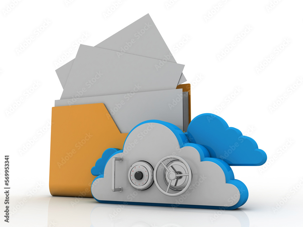 Poster 3d rendering cloud folder storage lock