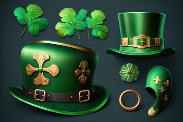 Set of Saint Patrick's props both elements, irish leprechaun, created with Generative AI