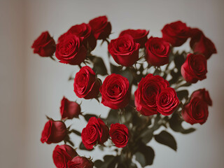 Obraz premium Close-up of Vibrant Red Roses in Full Bloom, Valentine's Day, Designed with AI generation