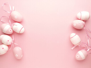 pink Easter eggs on a pink background