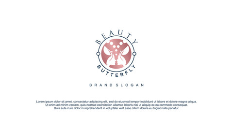 Beauty woman logo with butterfly unique element concept design premium vector