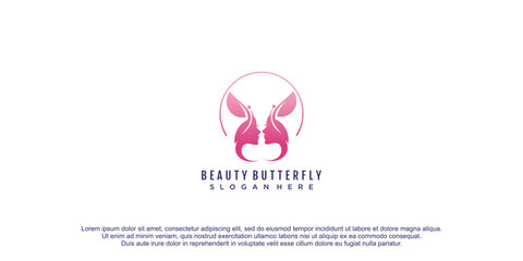 Beauty woman logo with butterfly unique element concept design premium vector