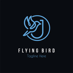 Initial J Letter and Flying Blue Bird Restaurant, Cafe, Digital, Technology Business Logo Idea Template