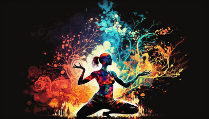 Obraz na płótnie Canvas Dynamic wallpaper background yoga abstract form generative ai