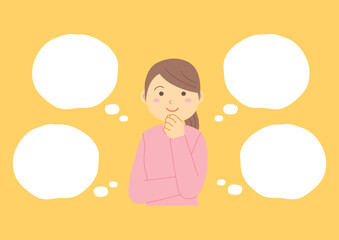 楽しいことを考える女性と吹き出しのイラスト_3
