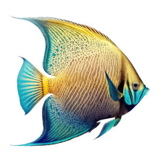 Blue, Turquoise, Yellow angelfish, Generative AI, transparent background, png