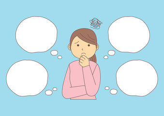 悩んでいる女性と吹き出しのイラスト_4
