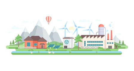 Eco-friendly factory - modern flat design style illustration