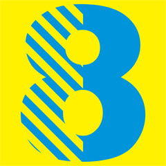 blue numbers and signs on a yellow background