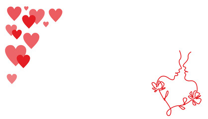 Red hearts overlay frame, png transparent hearts illustration with lovers and flowers