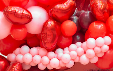 group of red balloons for Valentine's Day.
