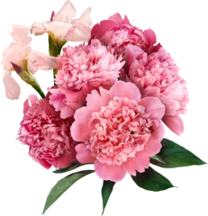 Keuken spatwand met foto Pink peony isolated on a transparent background. Png file.  Floral arrangement, bouquet of garden flowers. Can be used for invitations, greeting, wedding card. © RinaM