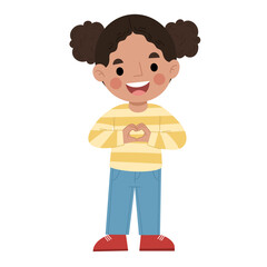 Illustration of girl showing love sign with hand
