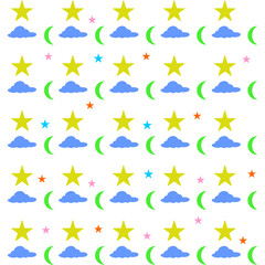 background pattern of celestial bodies, stars, moon and clouds