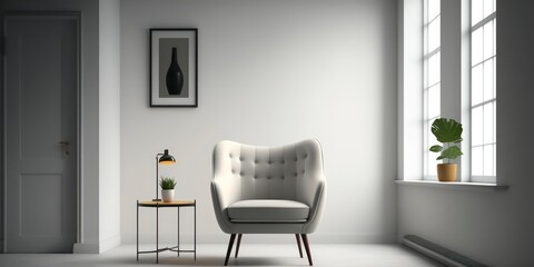 Minimalist Room with Single Chair interior Photography created with generative AI