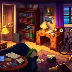 Cartoon interior. Great for cozy mystery, game backgrounds, hidden object and more. 