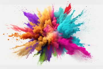 Fototapeta na wymiar Explosion of colored powder. Close up abstract dust on white background. Colored explosion. Paint holi Generative AI