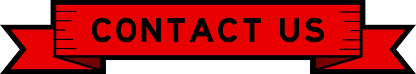 Ribbon label banner with word contact us in red color on white background