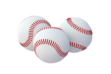 Baseball balls isolated on white background. Sports equipment. 3d render