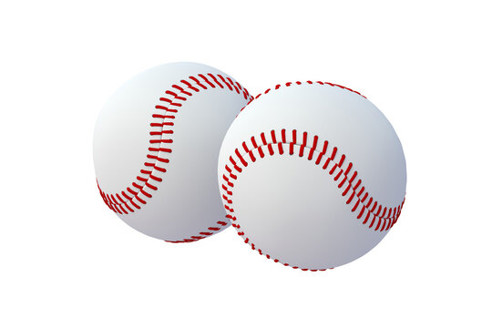 Two baseball balls isolated on white background. Sports equipment. 3d render