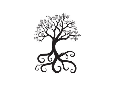 tree decorative icon and logo. swirl roots concept