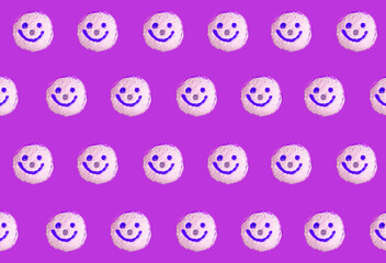 Smiling Face Coconut Flakes Jelly Donuts Pattern on Lilac Purple Background