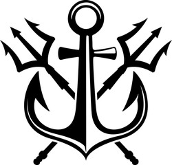 Illustration of sea anchor with crossed tridents. Design element for logo, sign, emblem. Vector illustration © liubov