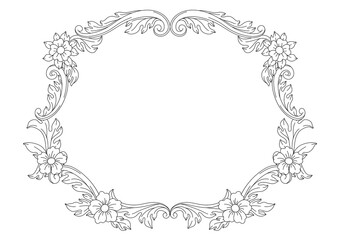 Decorative floral frame in baroque style. Black curling plant. - obrazy, fototapety, plakaty