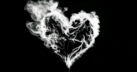 Heart of fire, smoke black on black. Valentines Day, smoke and fire on a black background, in the shape of a glowing heart. Room for words. Generative ai