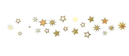 Fototapeta na wymiar Banner with golden decoration. Festive border with falling glitter dust and stars.