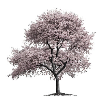 Cherry Blossom Tree Isolated. Illustration Generative AI