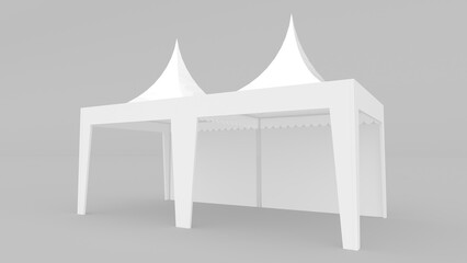 3D rendering white tent double 3x3 with frame perspective view
