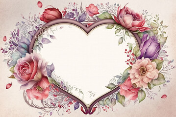 Valentine's Day Frame Decorated with Watercolor Flowers