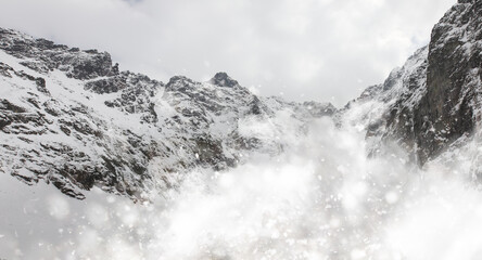 avalanche descending in the Polish Tatra Mountains - 569968737