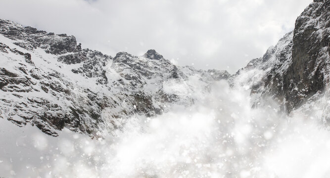 avalanche descending in the Polish Tatra Mountains