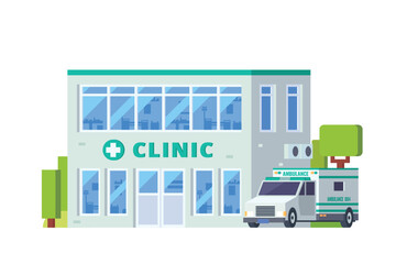 Vector local clinic or hospital building flat design illustration