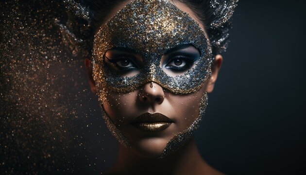 Beautiful woman in carnival outfit wearing carnival mask Mardi Gras illustration generative ai