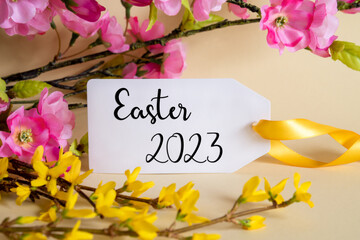 Spring Flower Decoration, Label With English Text Easter 2023